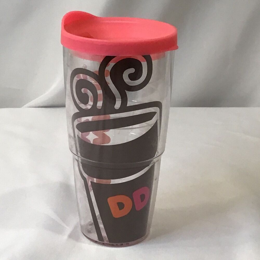 Dunkin Donuts Tervis Travel Coffee Tea Mug Tumbler 24oz  with Pink Lid